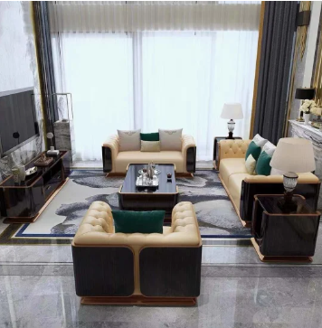 Kemewahan modern bergaya Italia Rumah perabotan Rumah-nya yang mewah dan mewah 3+2+1 Sofa Tetapkan ruang Tamu perabotan yang disesuaikan dengan Sofa kulit asli